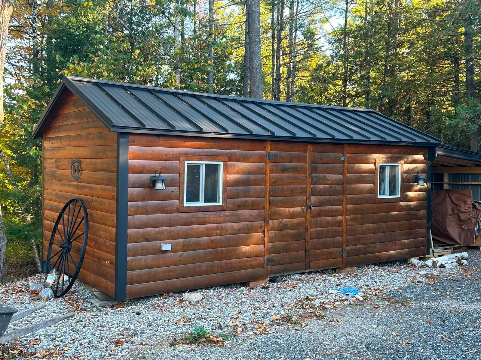 Freshly stained log building in the Lanark Highlands, Ontario