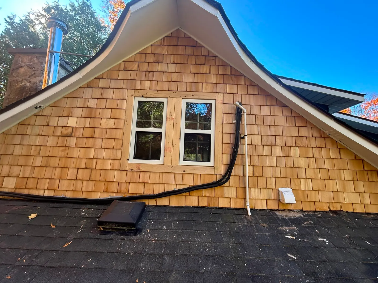 Cedar shake gable freshly stained